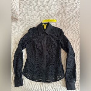 Catherine Malandrino Black Eyelet Button Down Fitted Shirt NWT